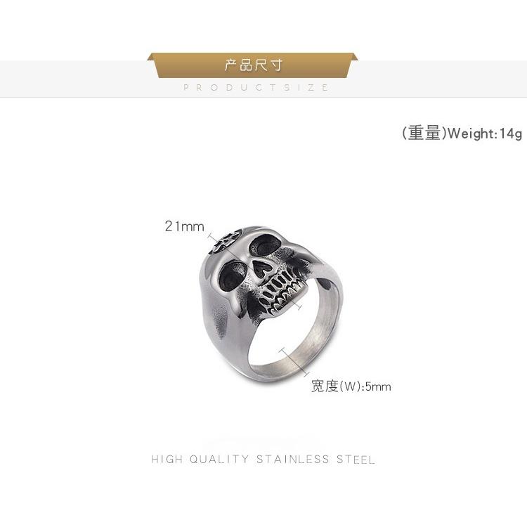爆款>>歐美夸張戒指 復古時尚潮流骷髏頭戒指 男士百搭不銹鋼飾品-細節圖9