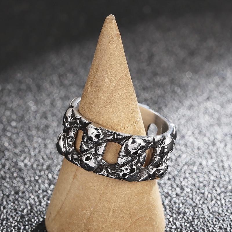 爆款>>歐美新品創意鏤空扳指 做舊復古夸張男款鈦鋼雙排骷髏頭戒指-細節圖2