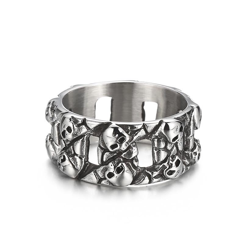 爆款>>歐美新品創意鏤空扳指 做舊復古夸張男款鈦鋼雙排骷髏頭戒指-細節圖5