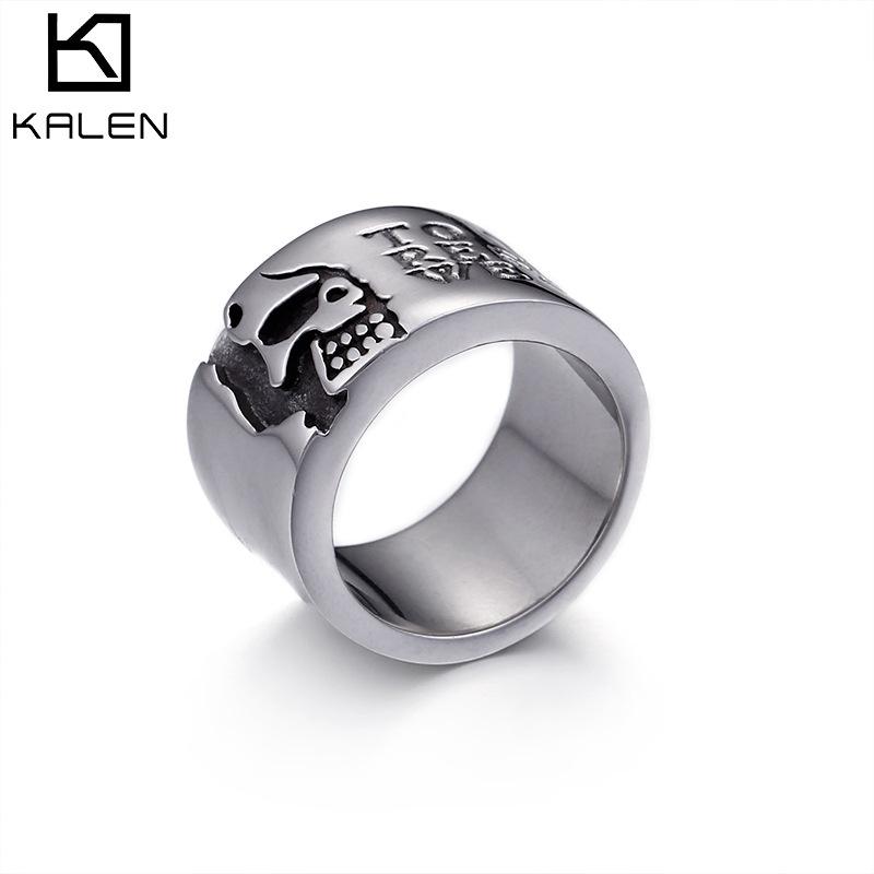 爆款>>霸氣海盜骷髏頭男士戒指鈦鋼單身個性潮人寬指環時尚飾品潮男-細節圖5