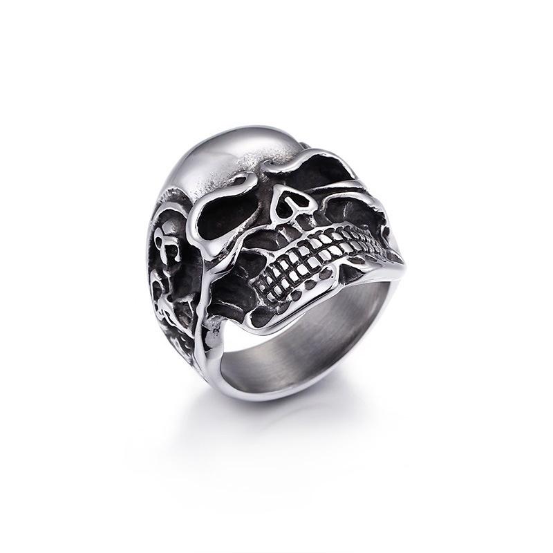 爆款>>歐美朋克哥特搖滾個性飾品 骷髏頭鈦鋼鑄造男士戒指-細節圖6