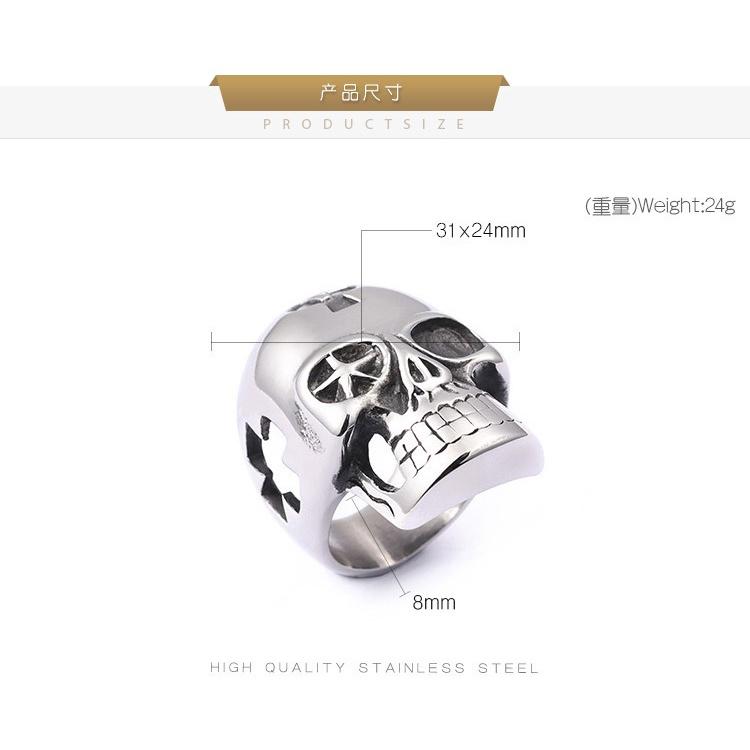 爆款>>歐美復古男士十字架骷髏戒指 鈦鋼鏤空指環 創意鬼頭手飾-細節圖9