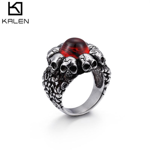 爆款&gt;&gt;新款潮流飾品 男士骷髏戒指 紅/黃寶石鈦鋼歐美霸氣戒指
