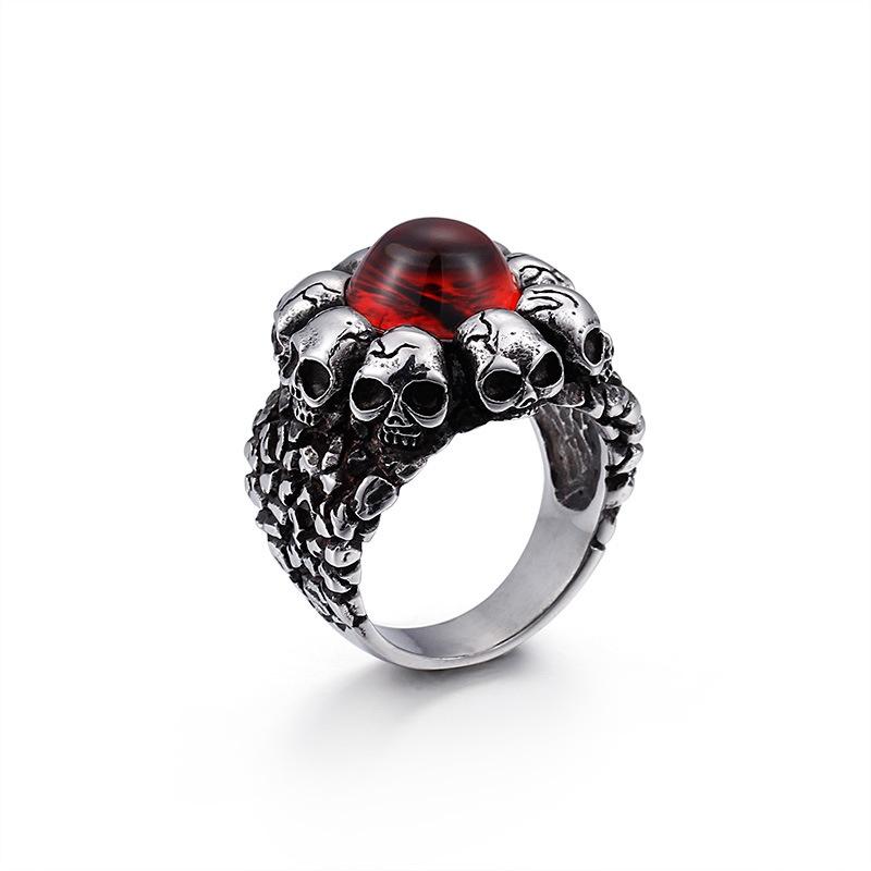 爆款>>新款潮流飾品 男士骷髏戒指 紅/黃寶石鈦鋼歐美霸氣戒指-細節圖6