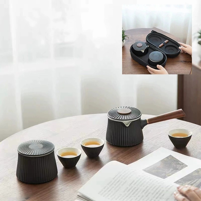 【聚元堂 】旅行用茶具組 快客杯 便攜式茶具 簡約便攜茶具組 一壼三杯 陶瓷茶具-細節圖3