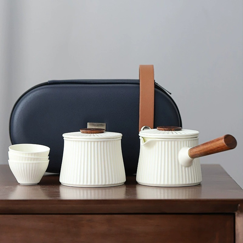 【聚元堂 】旅行用茶具組 快客杯 便攜式茶具 簡約便攜茶具組 一壼三杯 陶瓷茶具-細節圖5