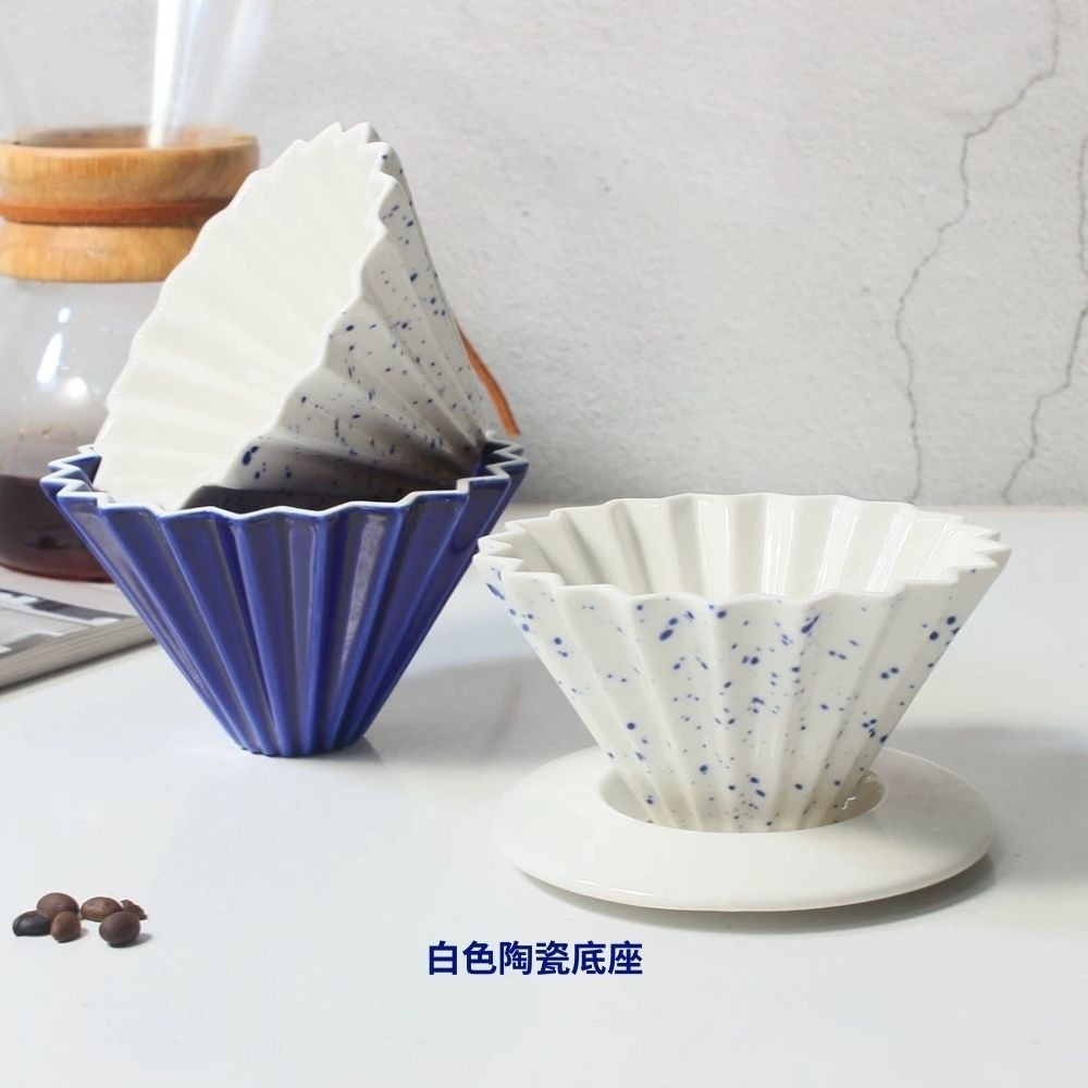 【聚元堂】藍彩摺紙濾杯｜職人手沖神器 手沖濾杯 陶瓷濾杯含底座 重量輕 工藝細緻 全陶瓷好清洗-細節圖4