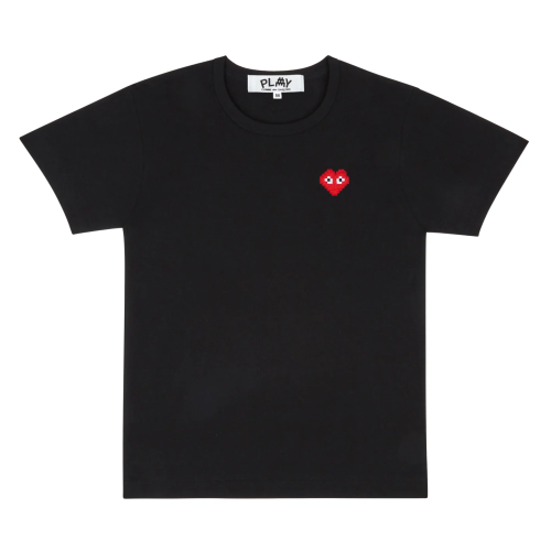 日本製真品．川久保玲 PLAY CDG 短袖T-SHIRT．短T．黑色．刺繡像素紅色愛心LOGO