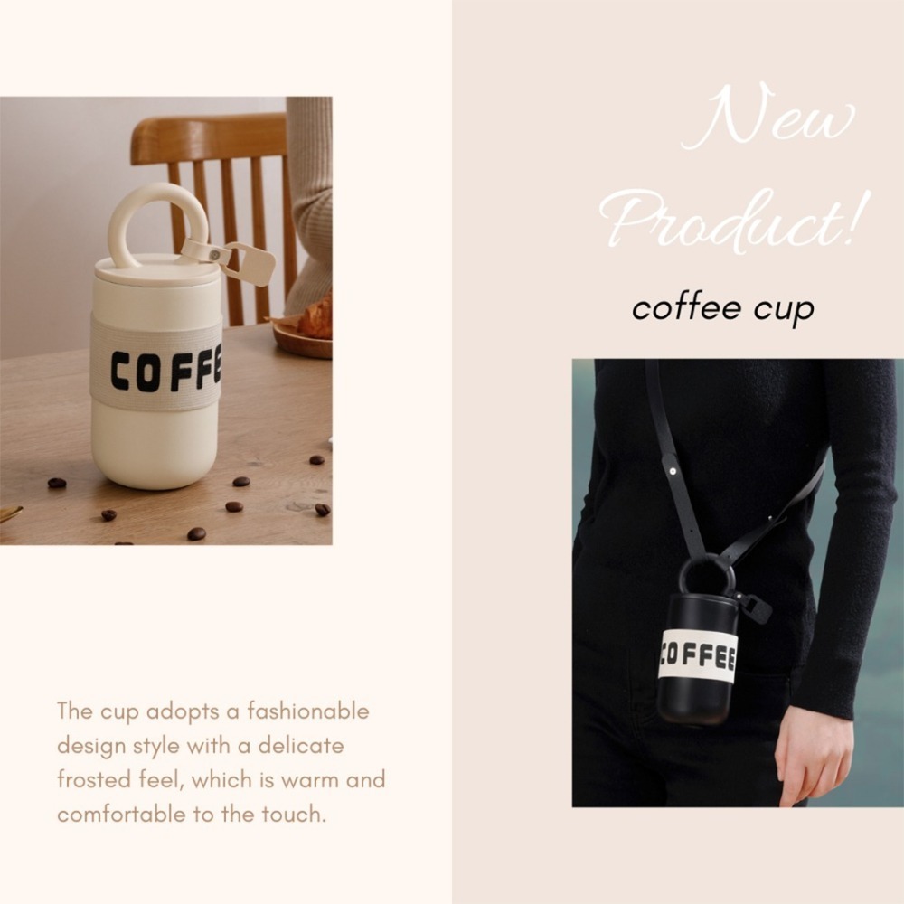 現貨- 304不鏽鋼 高顏值 保溫杯 咖啡杯(贈背帶) 密封不漏/大口徑杯口/長效保溫和保冷功能/耐腐蝕-細節圖2