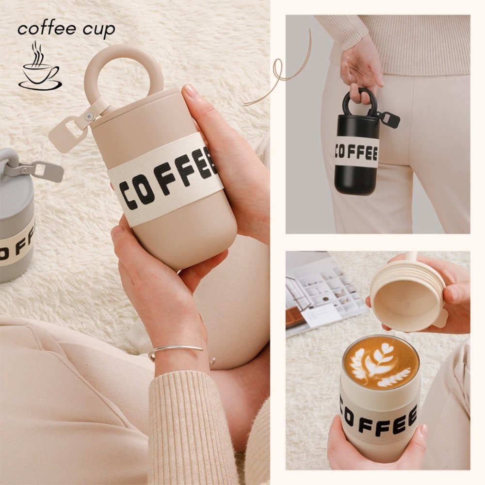 現貨- 304不鏽鋼 高顏值 保溫杯 咖啡杯(贈背帶) 密封不漏/大口徑杯口/長效保溫和保冷功能/耐腐蝕-細節圖5