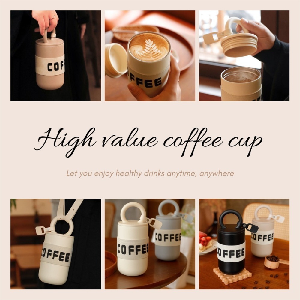 現貨- 304不鏽鋼 高顏值 保溫杯 咖啡杯(贈背帶) 密封不漏/大口徑杯口/長效保溫和保冷功能/耐腐蝕-細節圖6