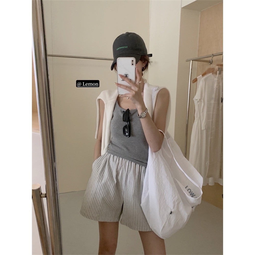 ✈️灰M-//檸檬家🍋//無印直條紋短褲~6.15-細節圖11