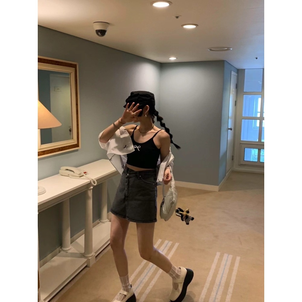 ✈️S現貨-正韓🇰🇷//雪熙歐膩//側釦煙灰牛仔褲裙~6.26-細節圖3