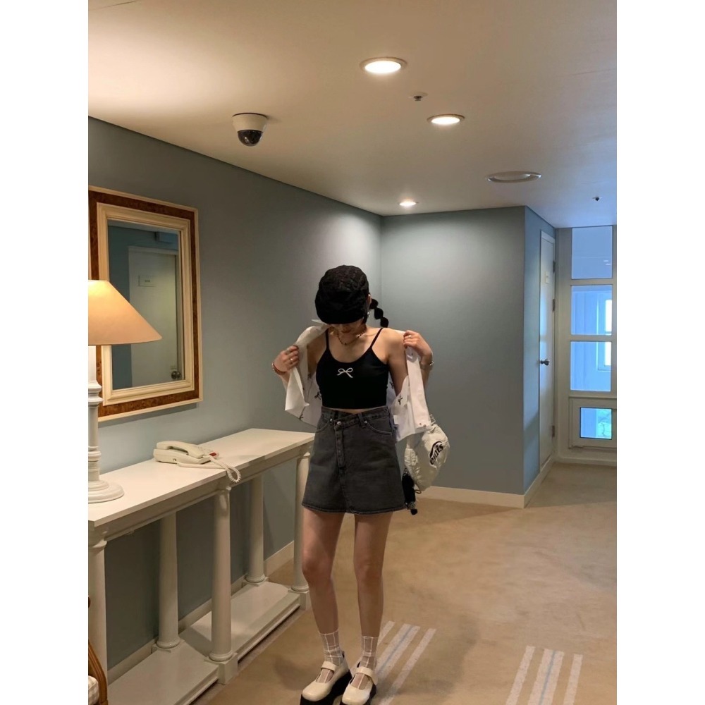 ✈️S現貨-正韓🇰🇷//雪熙歐膩//側釦煙灰牛仔褲裙~6.26-細節圖4