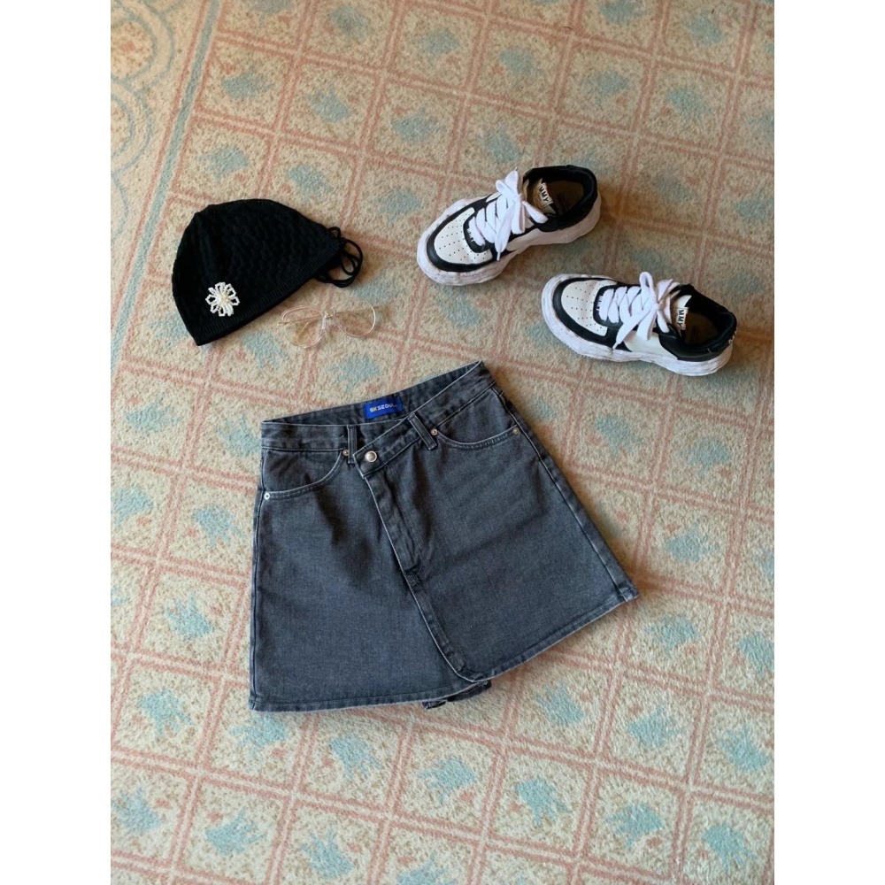 ✈️S現貨-正韓🇰🇷//雪熙歐膩//側釦煙灰牛仔褲裙~6.26-細節圖11