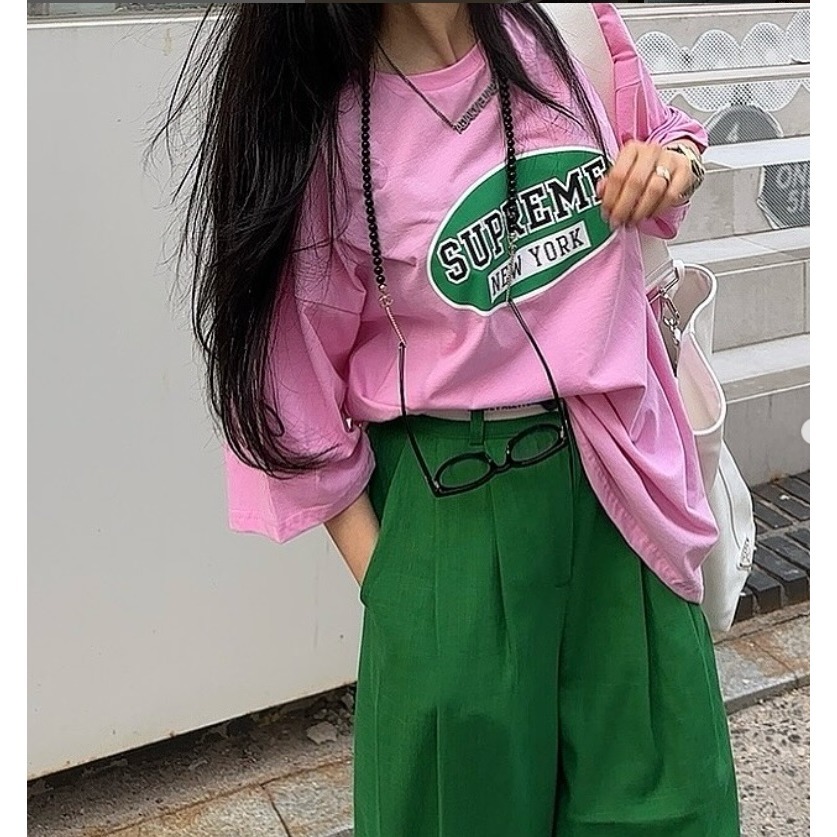 ✈️綠現貨1-正韓🇰🇷//太妍歐膩//腰英字壓摺休閒長褲-細節圖3