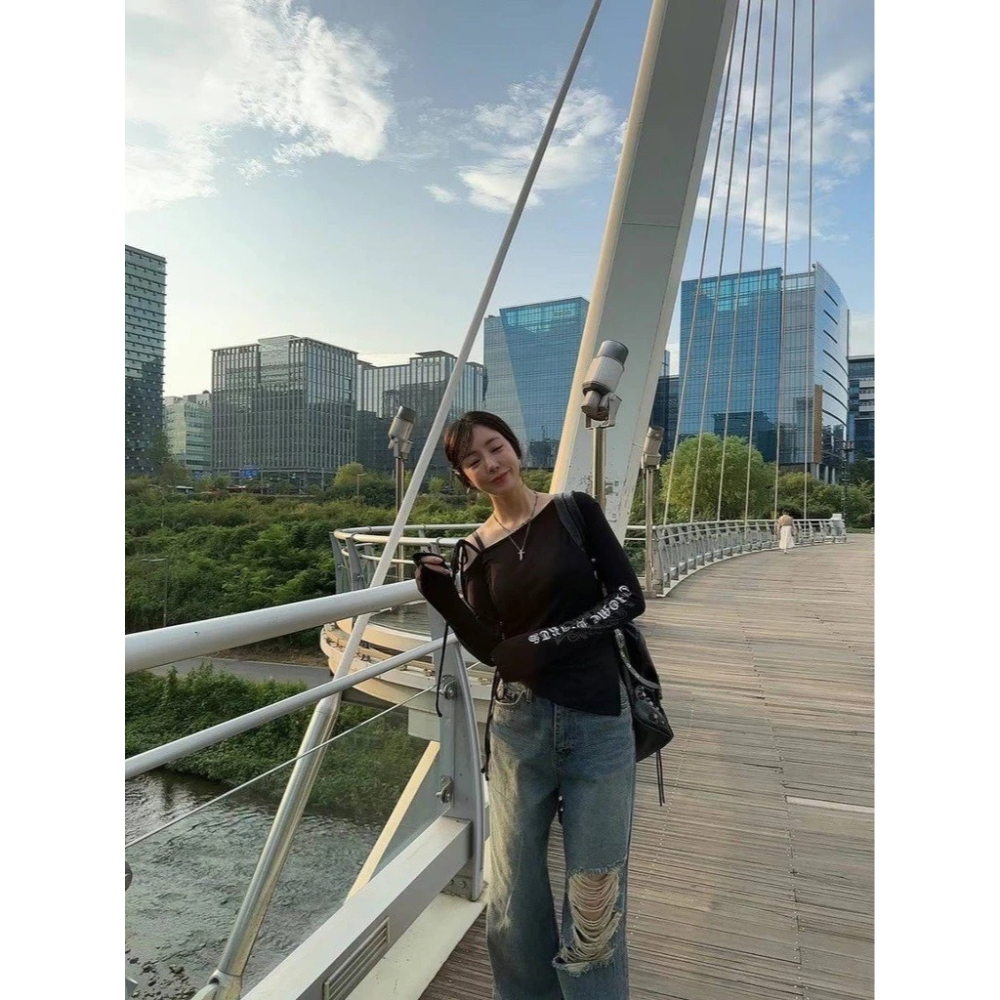 ✈️S碼現貨1-正韓🇰🇷//太妍歐膩//破損牛仔長褲-細節圖2