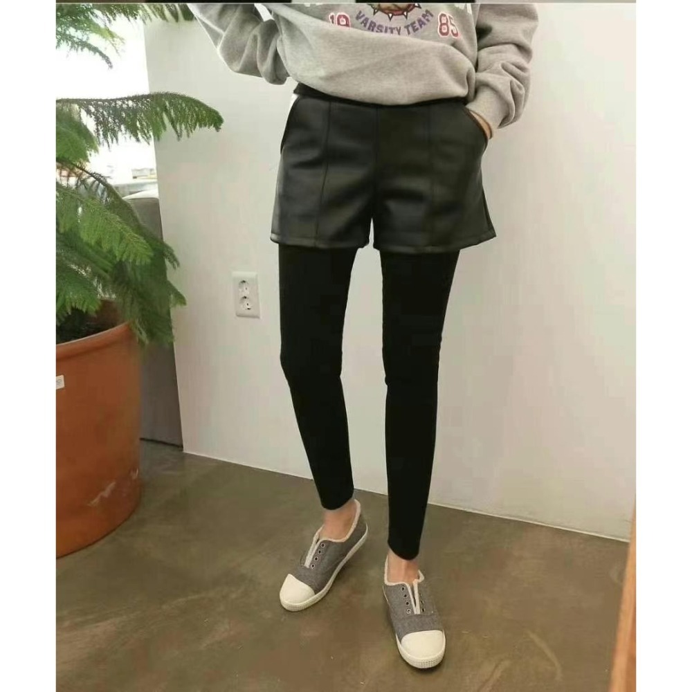 ✈️預購1-正韓🇰🇷//皮褲假兩件內搭褲-細節圖6