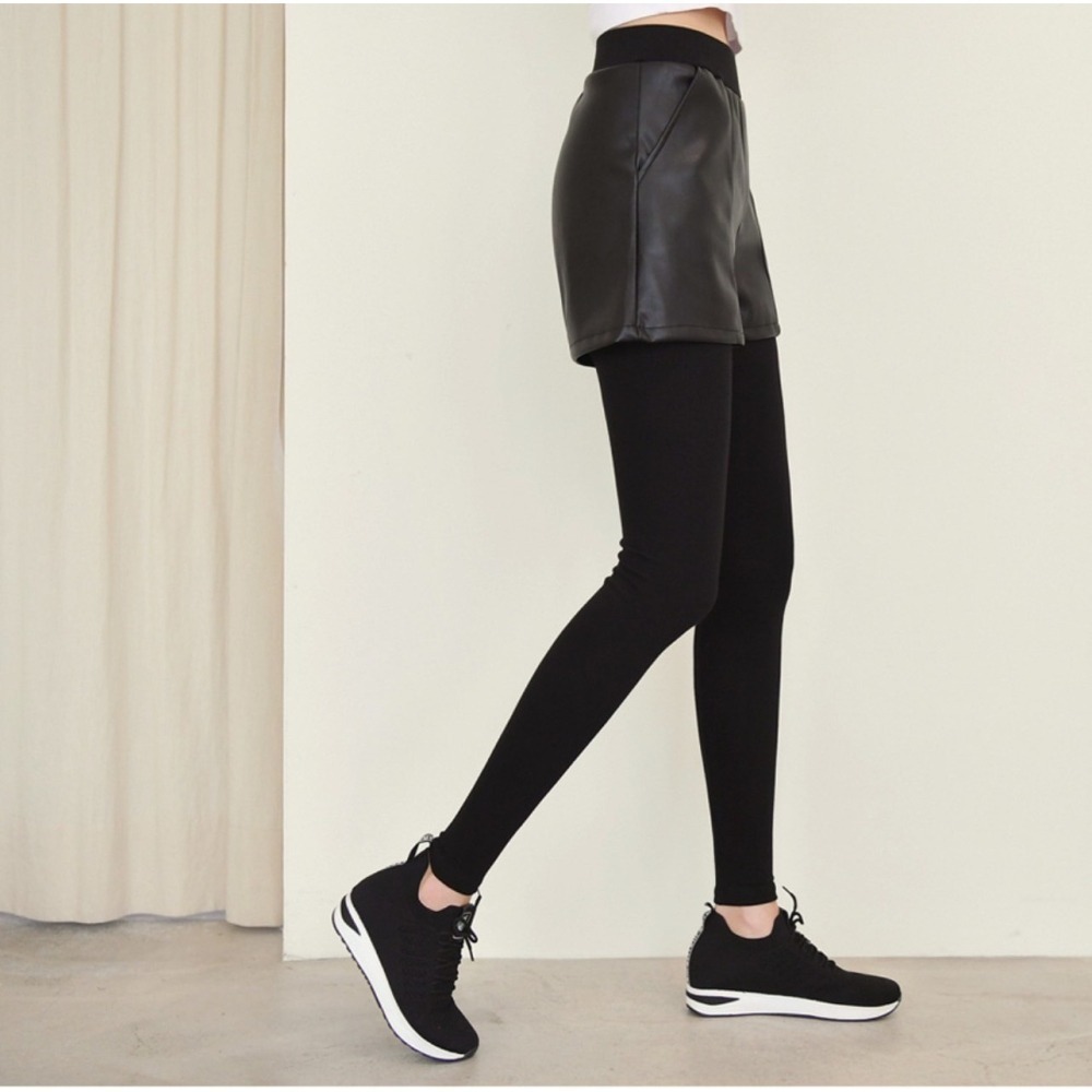 ✈️預購1-正韓🇰🇷//皮褲假兩件內搭褲-細節圖8