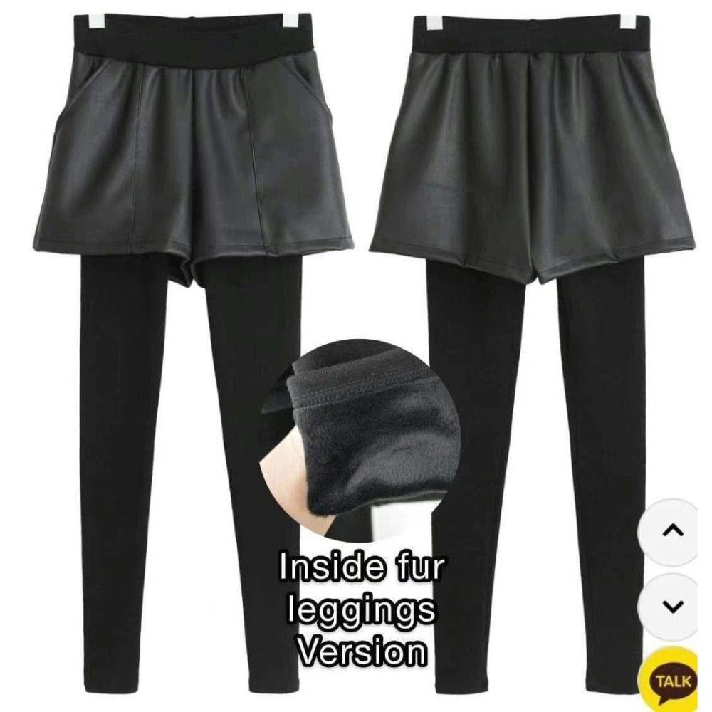 ✈️預購1-正韓🇰🇷//皮褲假兩件內搭褲-細節圖10