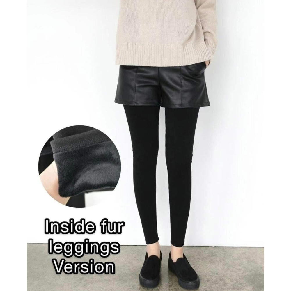 ✈️預購1-正韓🇰🇷//皮褲假兩件內搭褲-細節圖11