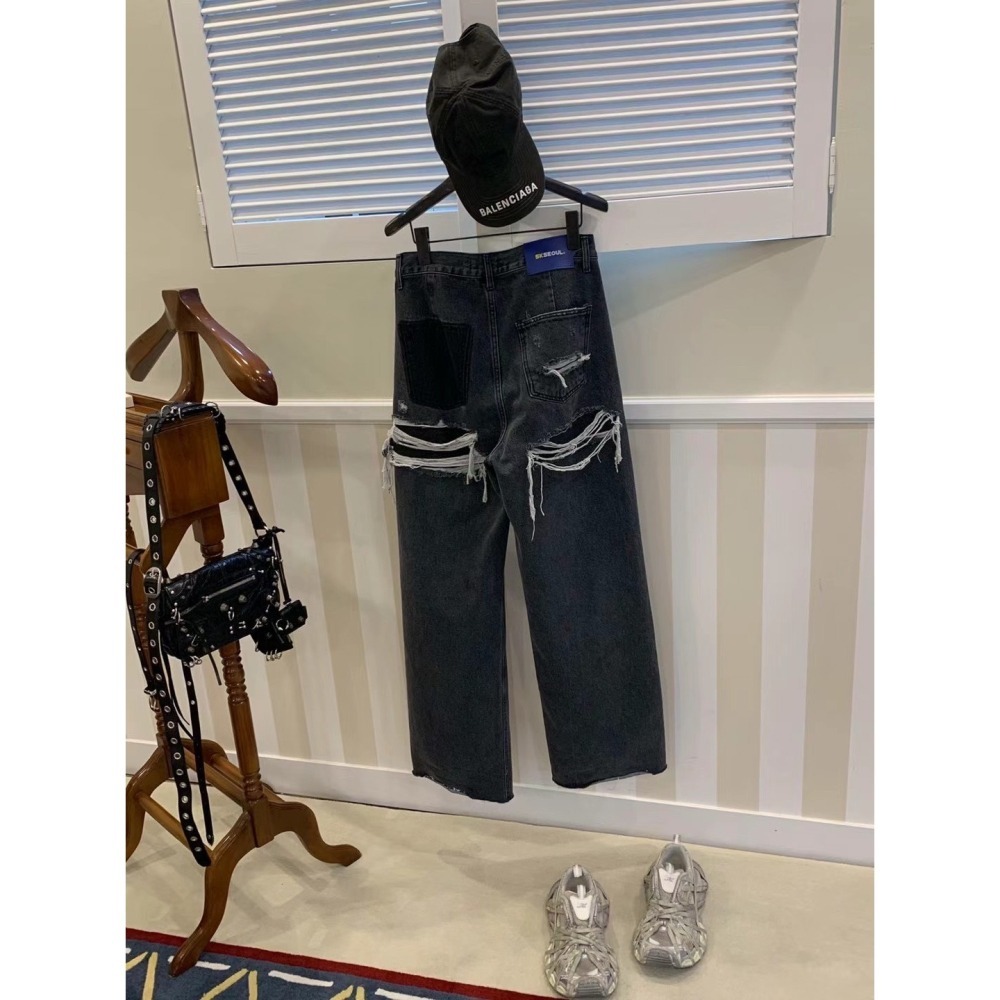 ✈️現貨-正韓🇰🇷//雪熙歐膩//不修邊破壞牛仔長褲-細節圖2