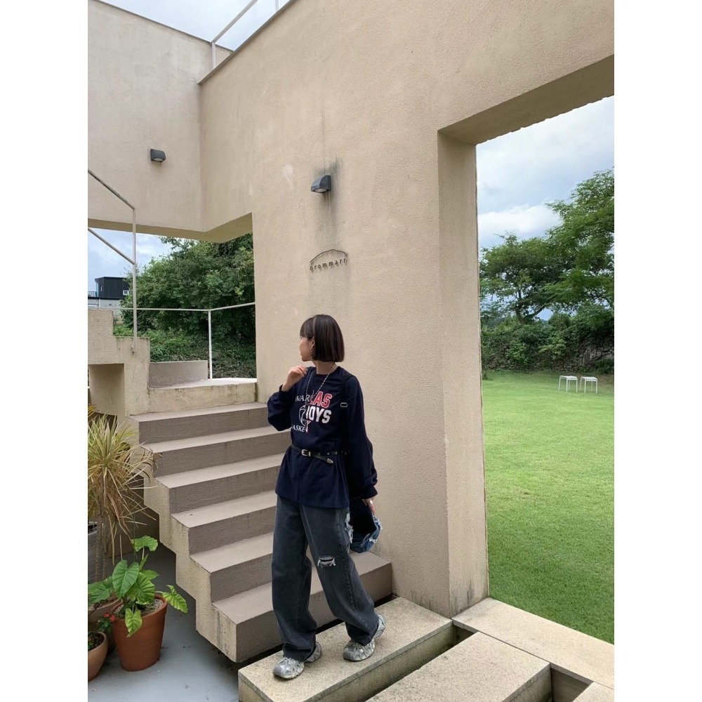 ✈️現貨-正韓🇰🇷//雪熙歐膩//不修邊破壞牛仔長褲-細節圖5