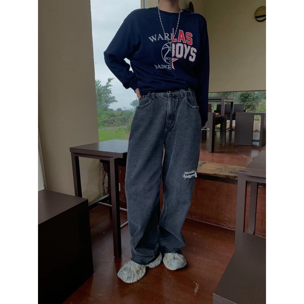 ✈️現貨-正韓🇰🇷//雪熙歐膩//不修邊破壞牛仔長褲-細節圖10