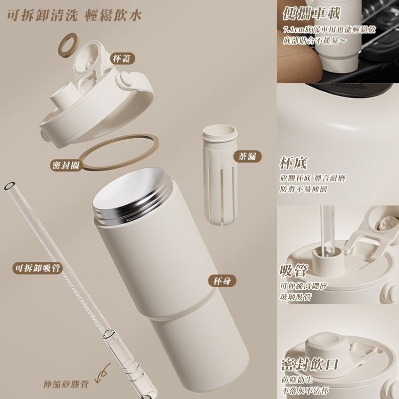 現貨-大容量~含吸管陶瓷保溫杯735ml(25*7.1公分)-細節圖4