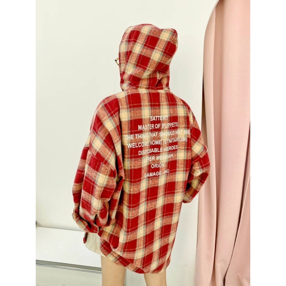 ✈️黑現貨1-正韓🇰🇷//臭臉歐巴//後英字連帽格紋襯衫~1.22-細節圖2