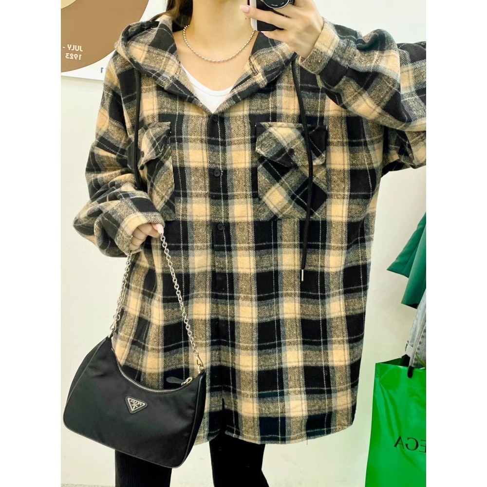✈️黑現貨1-正韓🇰🇷//臭臉歐巴//後英字連帽格紋襯衫~1.22-細節圖3