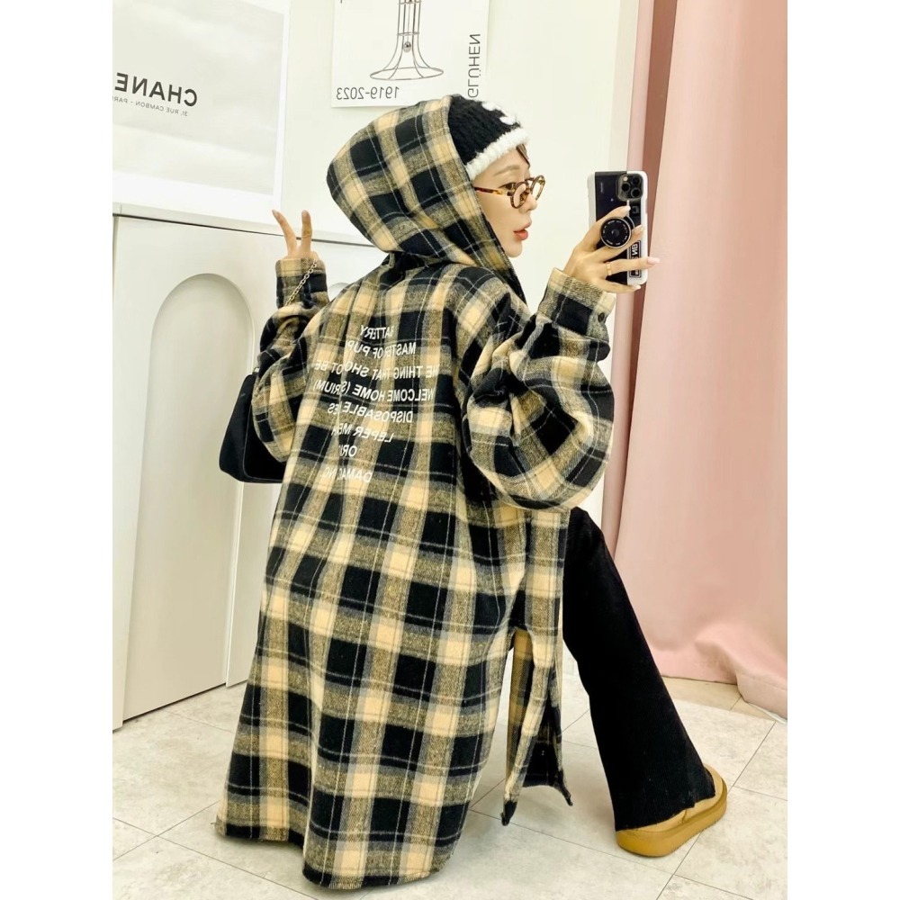 ✈️黑現貨1-正韓🇰🇷//臭臉歐巴//後英字連帽格紋襯衫~1.22-細節圖5