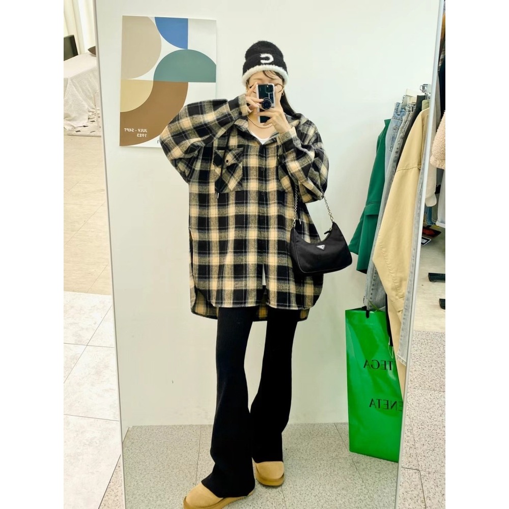 ✈️黑現貨1-正韓🇰🇷//臭臉歐巴//後英字連帽格紋襯衫~1.22-細節圖7