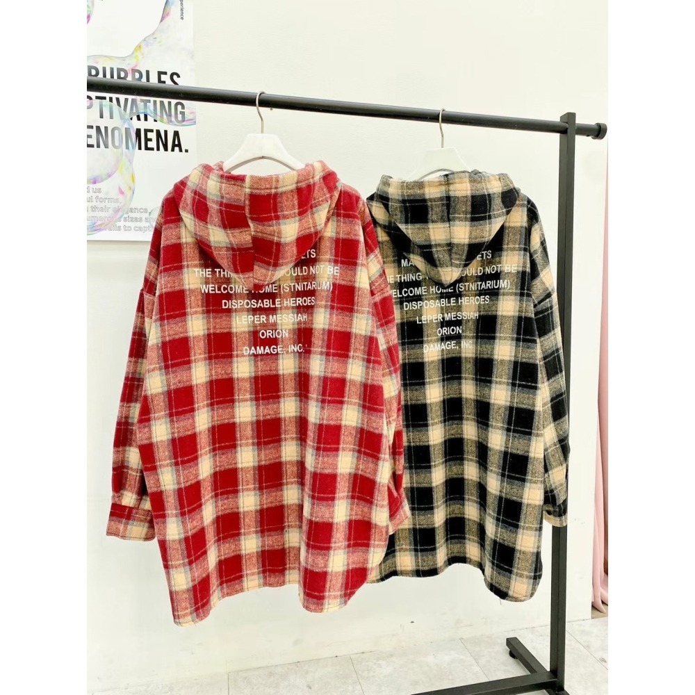 ✈️黑現貨1-正韓🇰🇷//臭臉歐巴//後英字連帽格紋襯衫~1.22-細節圖8