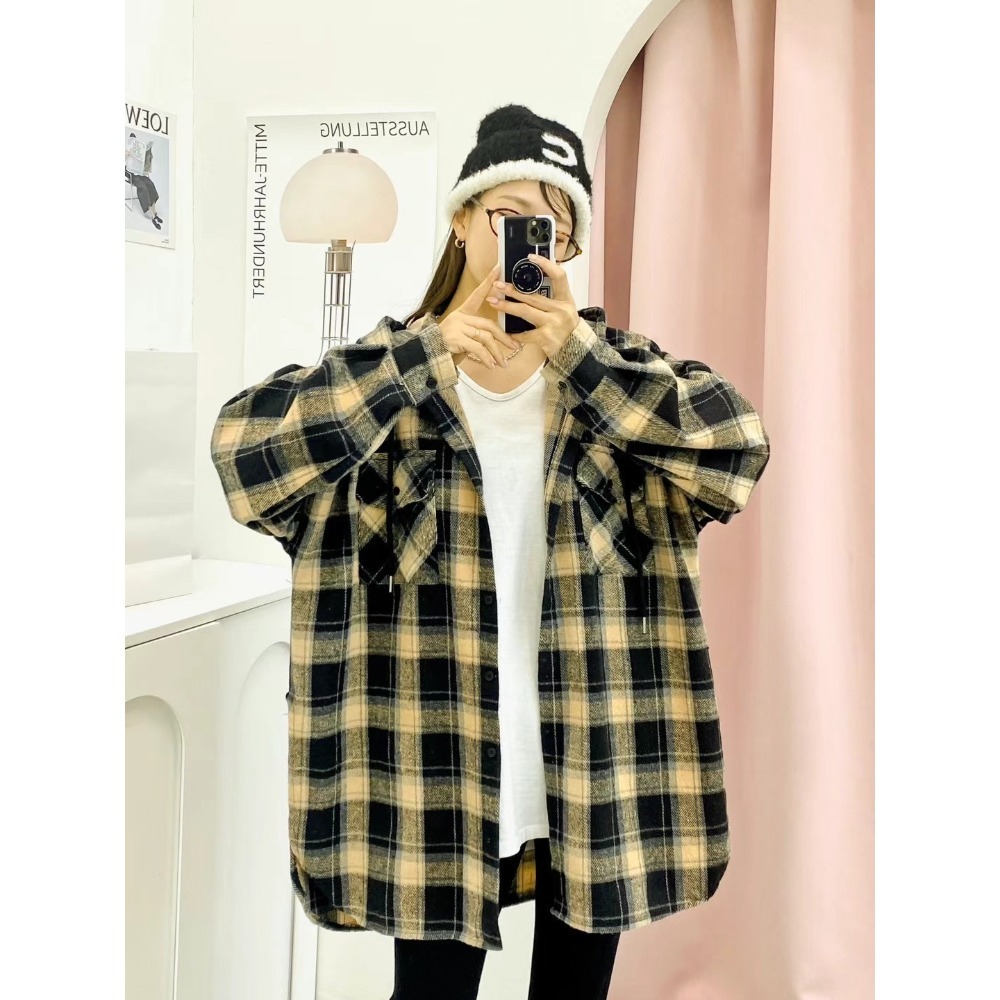 ✈️黑現貨1-正韓🇰🇷//臭臉歐巴//後英字連帽格紋襯衫~1.22-規格圖9