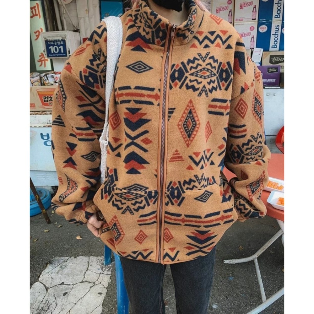 ✈️棕現貨1-正韓🇰🇷//波希米亞幾何抓絨夾克外套~2.10-細節圖5
