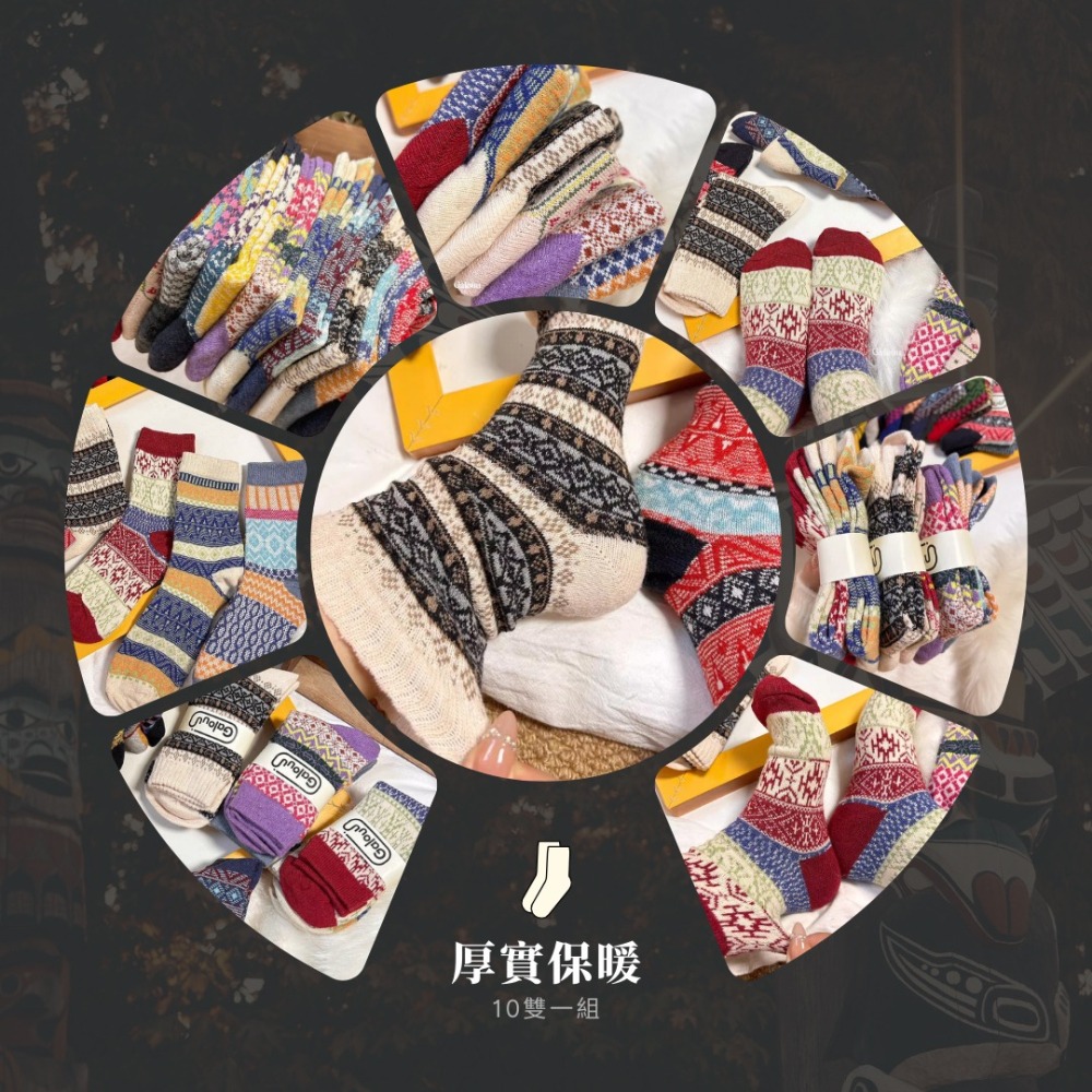 現貨-Galouu復古圖騰羊毛襪 ~ 厚實保暖 男女皆可穿-細節圖2