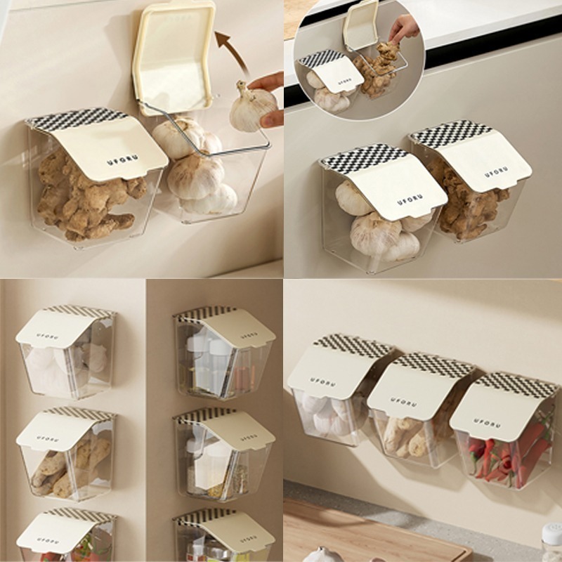現貨-可愛 UFORU 蔥薑蒜帶蓋收納籃 壁掛式 收納盒 小物收納(12.6*9.5*9.5公分)-細節圖4