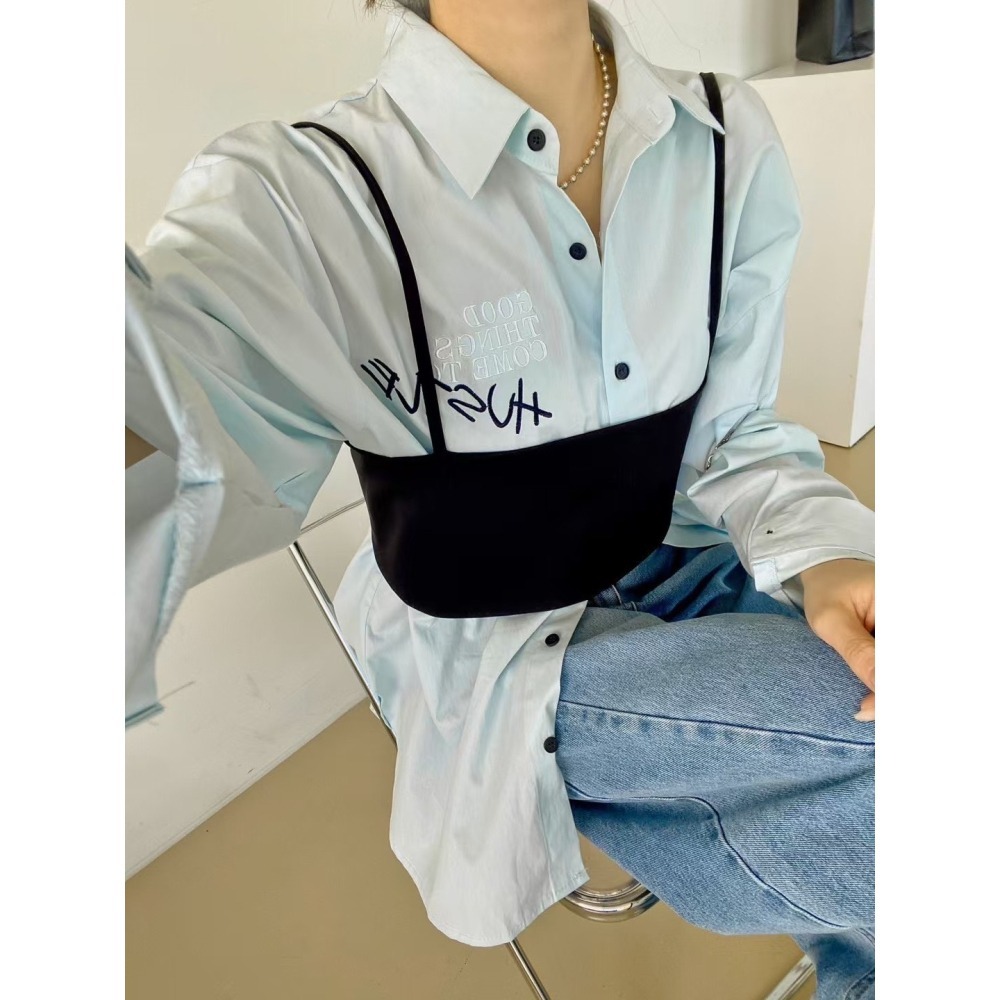 ✈️現貨-正韓🇰🇷//臭臉歐巴//刺繡英字襯衫~5.25-細節圖2