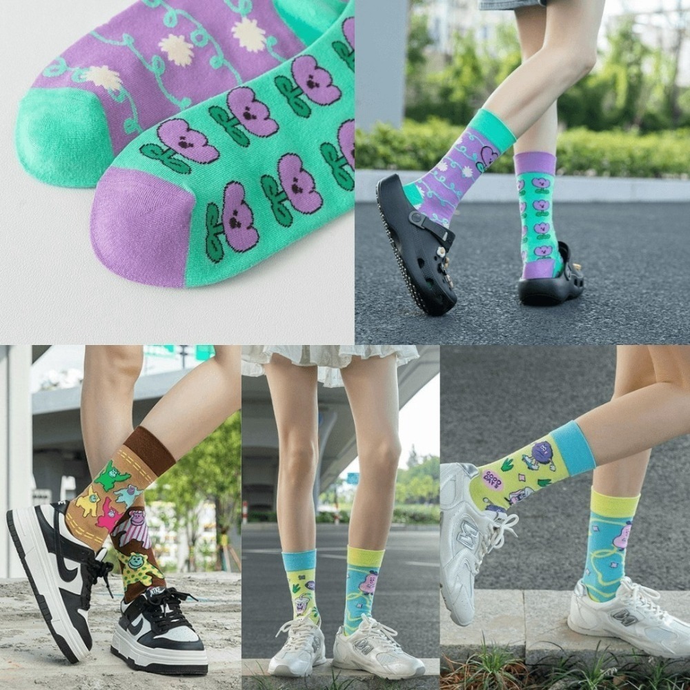 ✈️現貨-//穿搭選品//不對稱AB鴛鴦襪 中筒襪-細節圖2