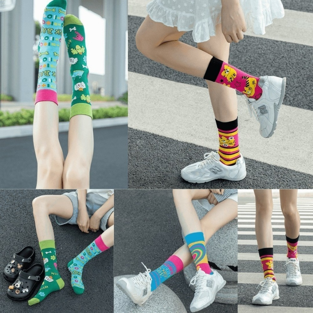 ✈️現貨-//穿搭選品//不對稱AB鴛鴦襪 中筒襪-細節圖3