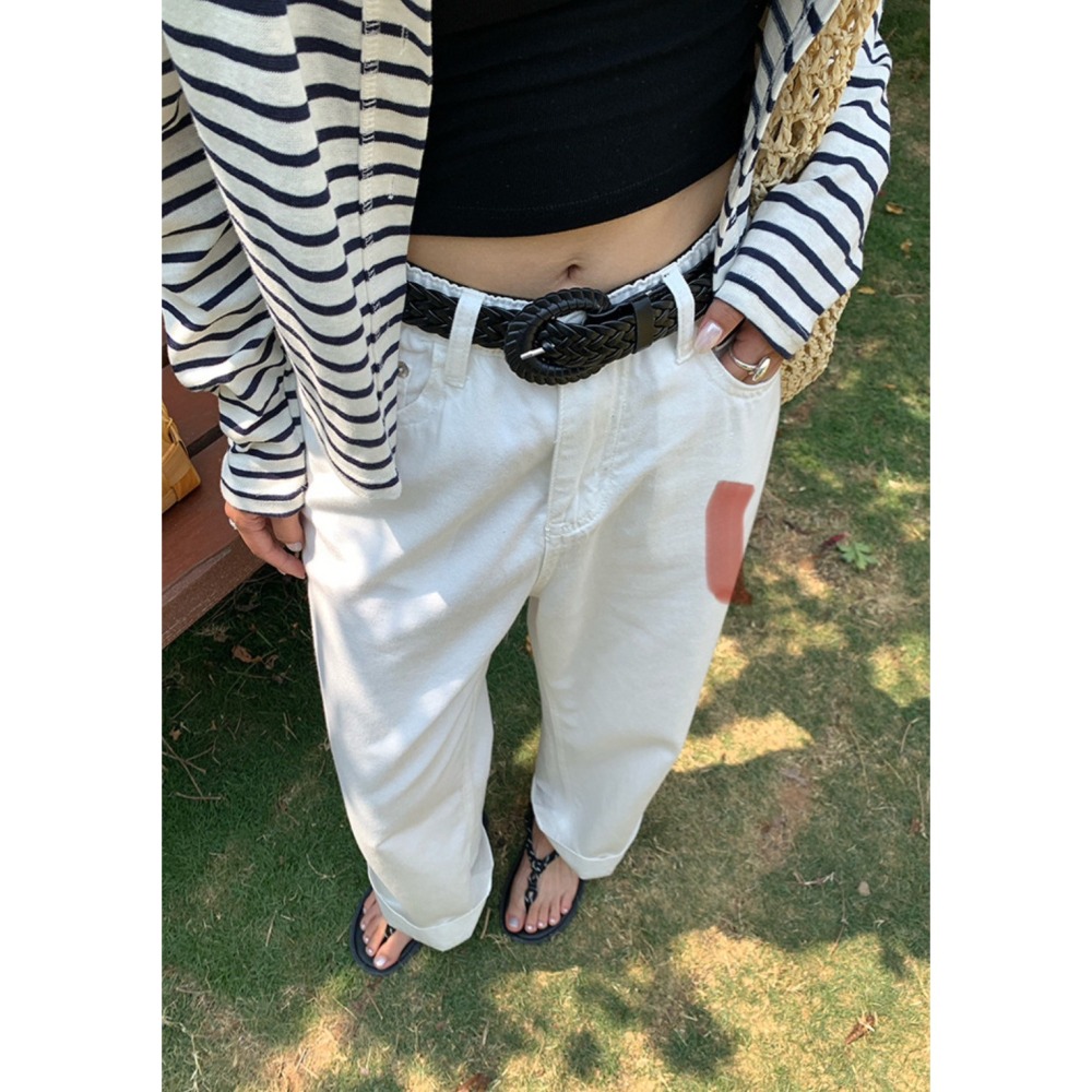 ✈️M碼現貨-//HOO家//附编织腰帶闊腿白褲~6.10-細節圖2