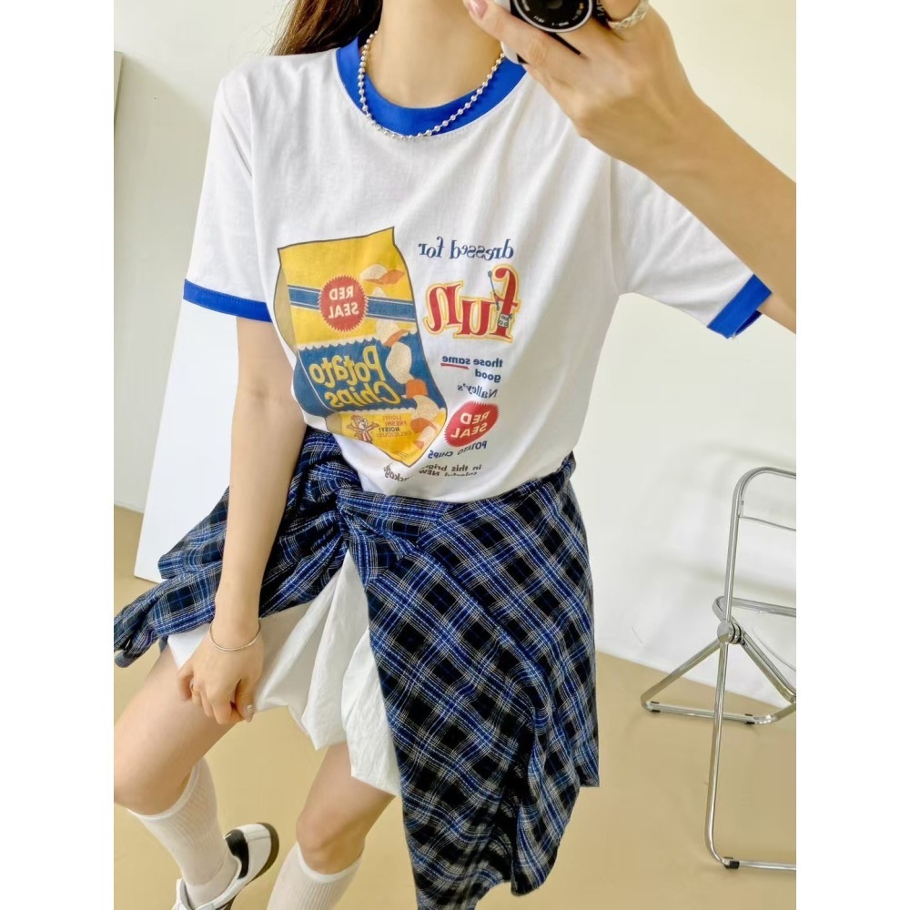 ✈️現貨-正韓🇰🇷//臭臉歐巴//洋芋片印花跳色T恤-細節圖3