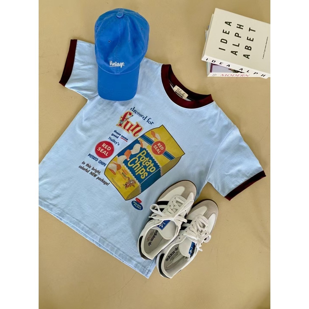 ✈️現貨-正韓🇰🇷//臭臉歐巴//洋芋片印花跳色T恤-細節圖6