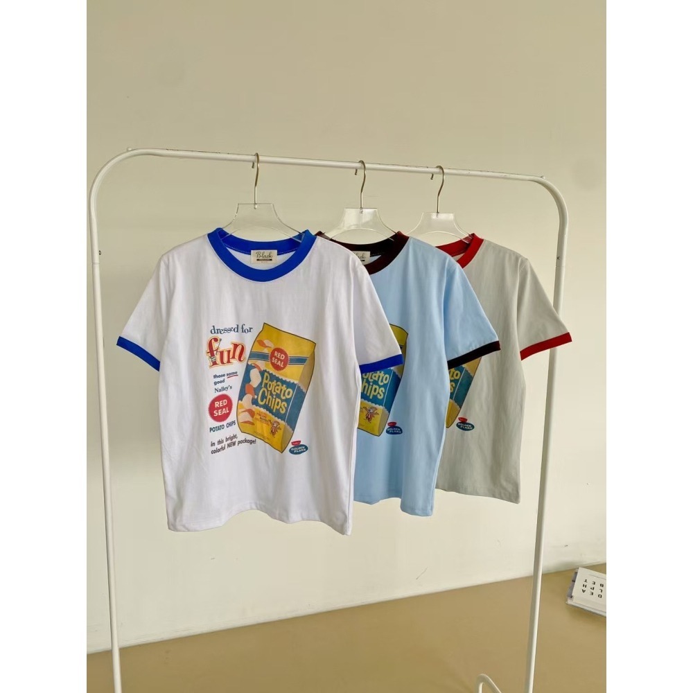 ✈️現貨-正韓🇰🇷//臭臉歐巴//洋芋片印花跳色T恤-細節圖8