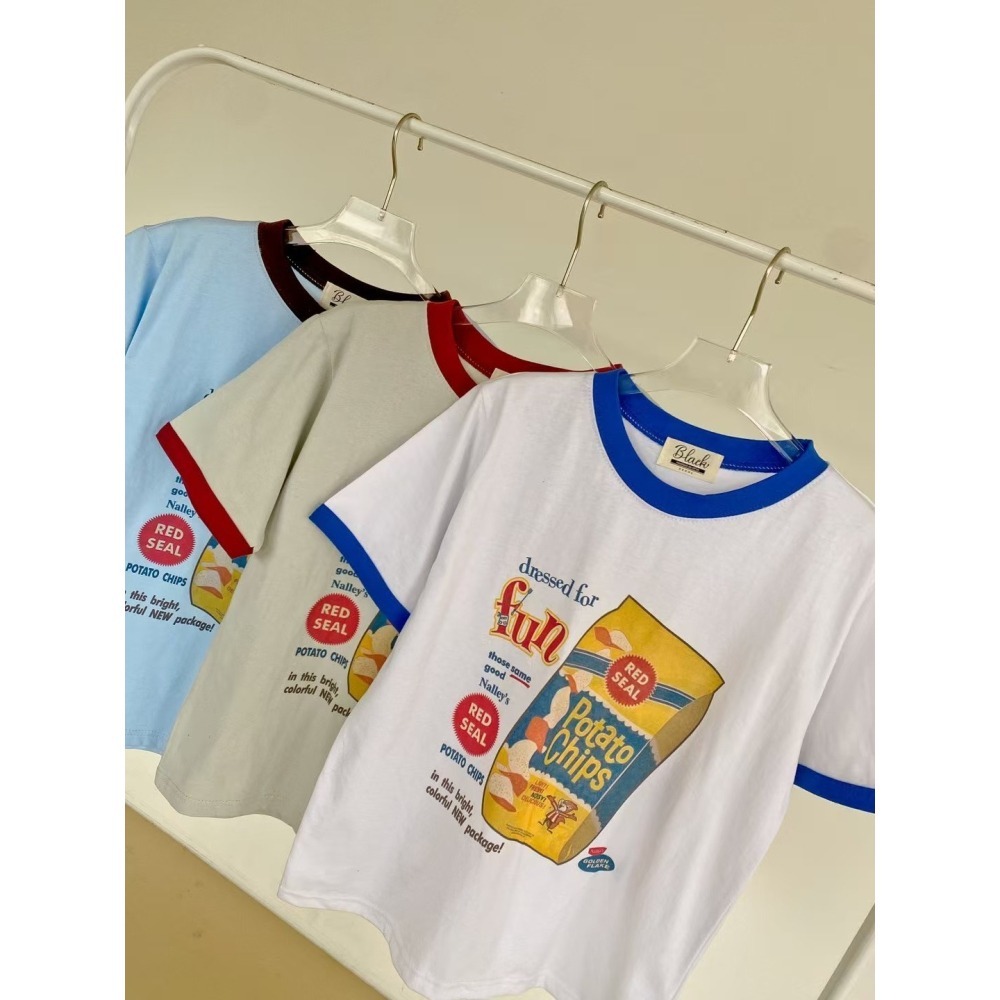 ✈️現貨-正韓🇰🇷//臭臉歐巴//洋芋片印花跳色T恤-細節圖9