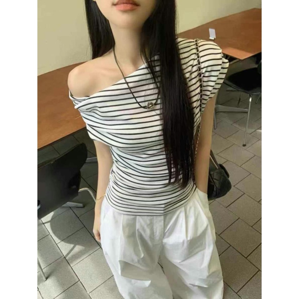 ✈️S碼現貨-//WGWE//一字斜肩條紋上衣~6.28-細節圖3