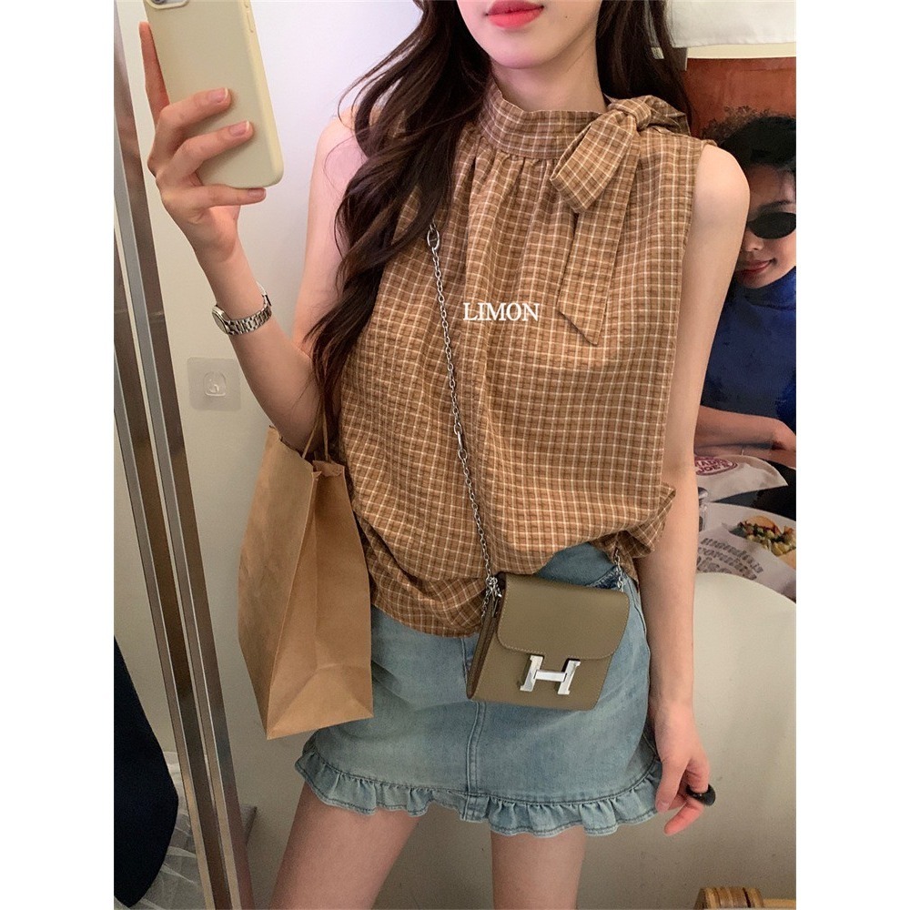 ✈️藍現貨1-//檸檬家🍋//蝴蝶飄帶格紋無袖上衣~7.1-規格圖11