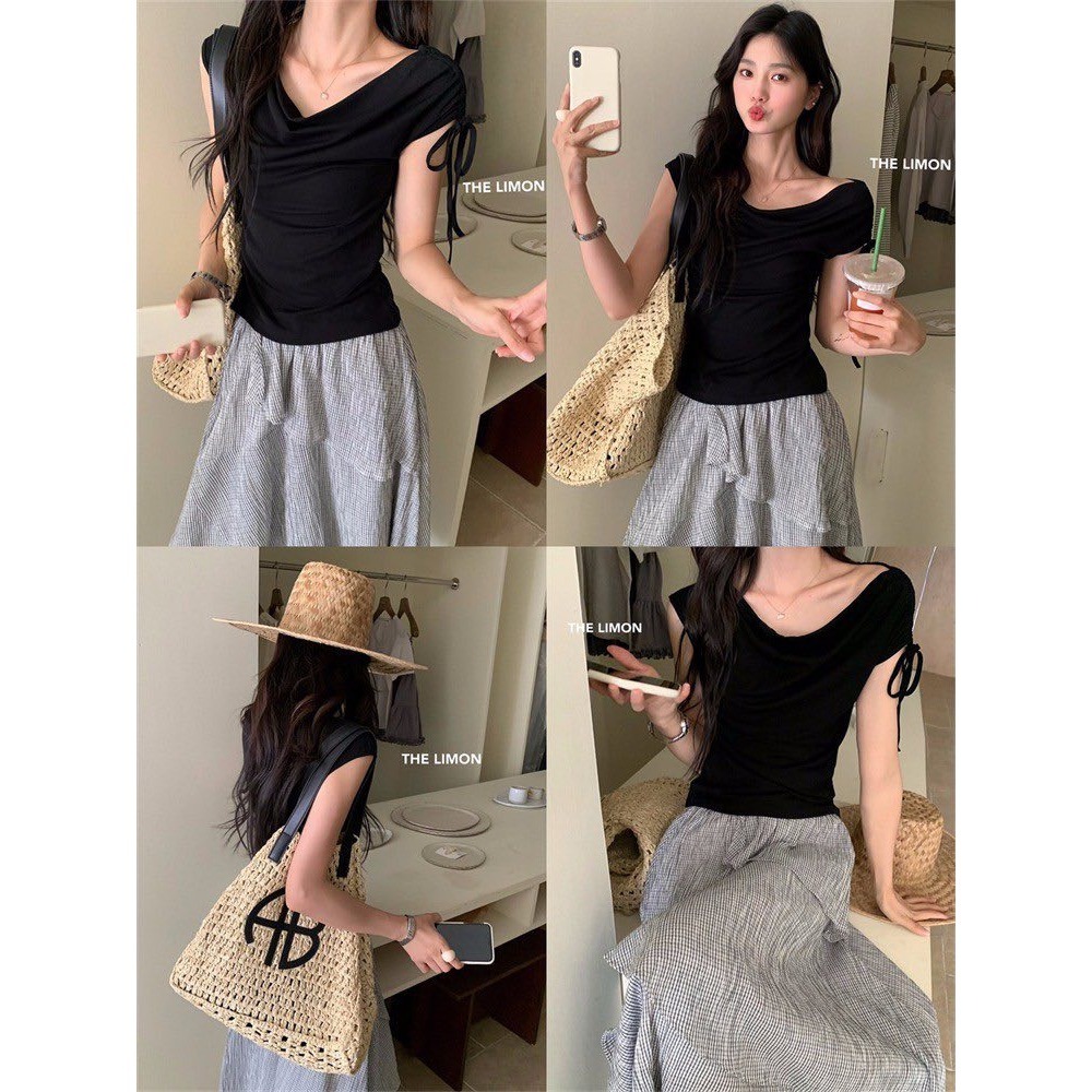 ✈️白現貨1-//檸檬家🍋//一字領側抽繩綁帶上衣~7.28-規格圖11