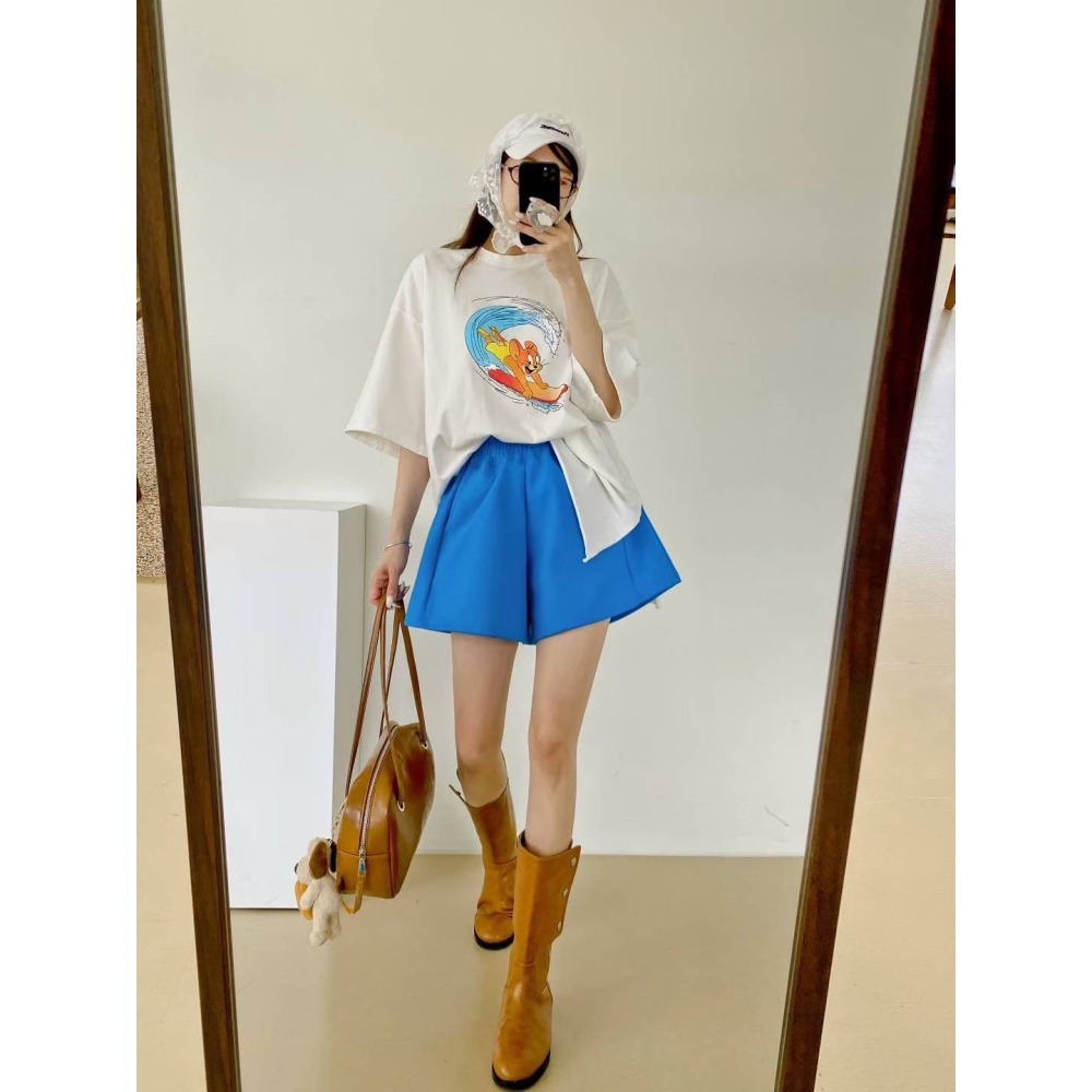 ✈️現貨-韓國🇰🇷//臭臉歐巴//太空棉挺版高腰寬褲裙短褲~9.3-細節圖2